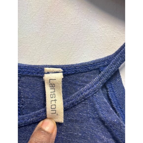 Lanston Navy Blue Halter Top XS Adjustable Drawstring Hem Lightweight Blend Made - Picture 5 of 10